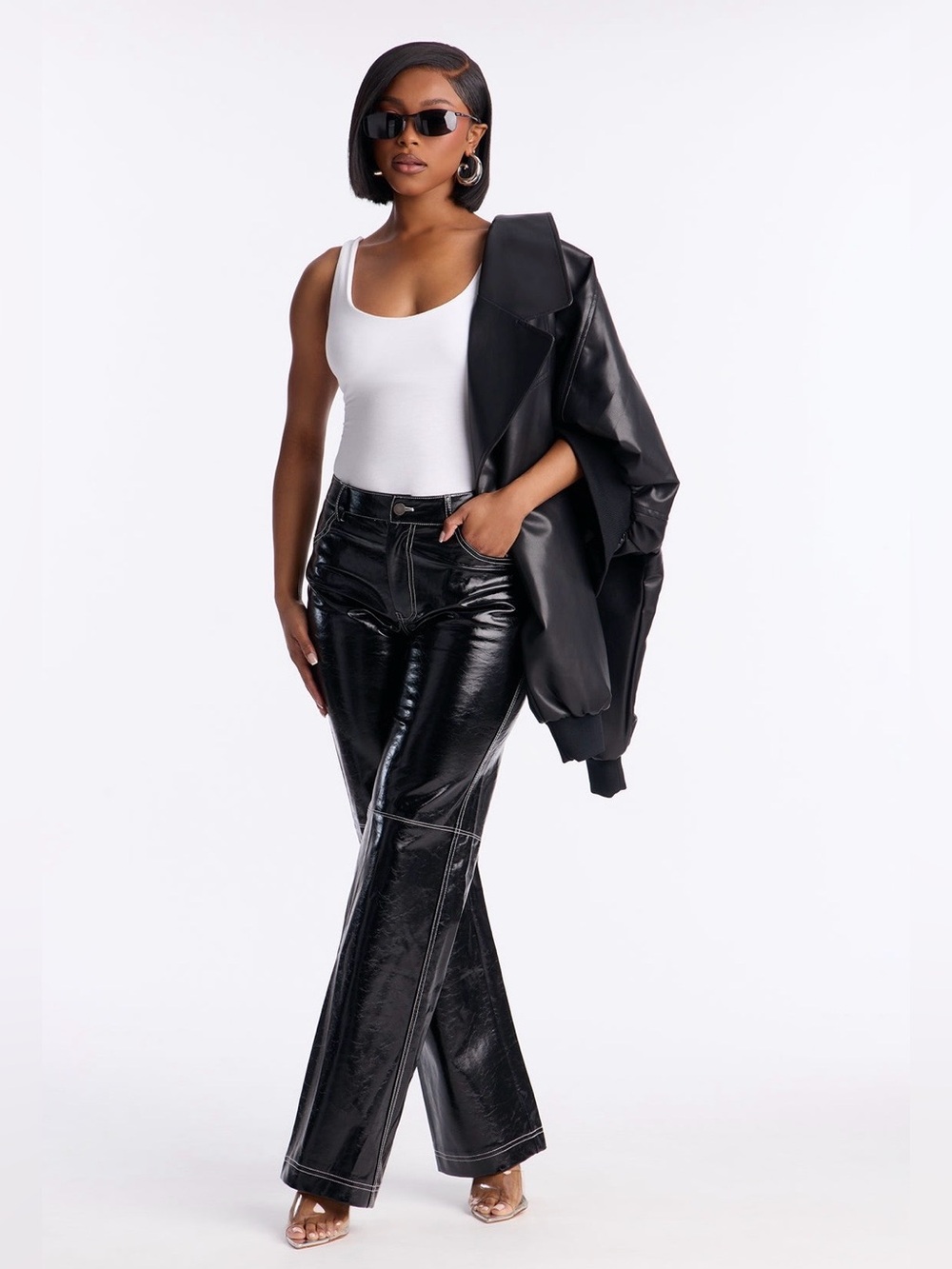 Fashion Nova Black Wide Leg Faux Leather Pants